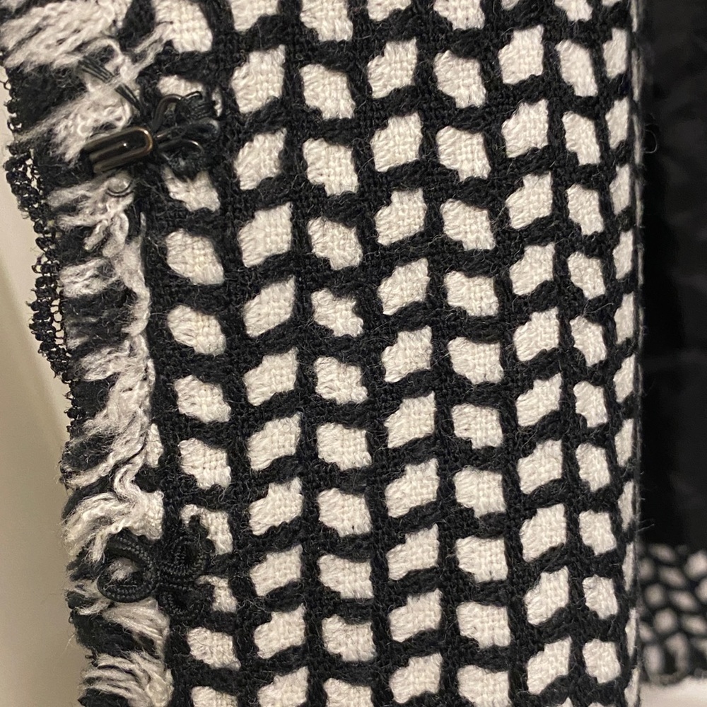 White House Black Market tweed black and white fringed jacket. - Picture 6 of 11